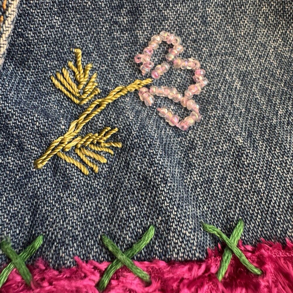 Susan Bristol P L Floral Hand Embroidered Patchwork Denim Vest Y2K 90s Vintage - Picture 14 of 16